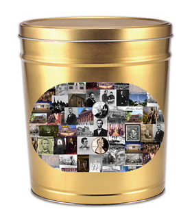 200th Anniversary of the Birthday of Abraham Lincoln Collage Print Gold Create Your Own Custom Gourmet Popcorn Tin with your Logo or Photo